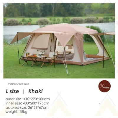 VIDALIDO Poon Saan Villa Family Tent Camping Portable Folding Tent Two Rooms Three Hall Living Room Manual Unta Tent