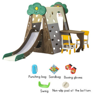 Kids Indoor Slide Climbing Frame Toy with Baby Swing Set Home Kids Desk Mini Playground Equipment