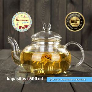 TEAPOT/TEKO KACA TAHAN PANAS /TEAPOT GLASS DENGAN PENYARING INFUSER 500 ML