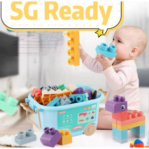 Spongy Blocks Playset with Toy Car and Teether - Safe & Waterproof 50pcs Builder Set for Toddlers