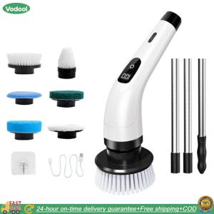 【24 hours Flash Delivery】Cordless Cleaning Brush 7 Replaceable Brush Heads Shower Scrubber with Extendable Handle for Bathroom Bathtub Tile Floor