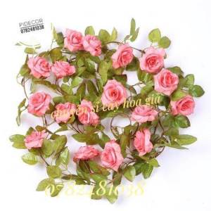 Hoa giả dây hoa hồng leo cao cấp 2m3 trang trí tường rào ban công mềm mại tự nhiên-Bonshopcayhoagia