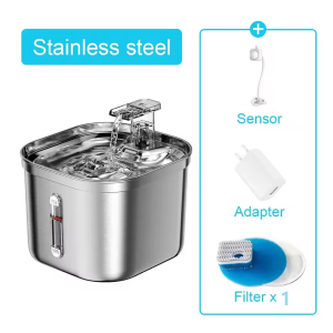 HATELI Cat Water Fountain Stainless Steel Pet Water Fountain Ultra-Quiet Pump 2.2L/73oz Automatic Dog Dispenser Water Bowl for Multiple Pets Water Fountain