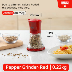 KUHN RIKON Manual Spice Salt Pepper Grinder Adjustable Coarseness Ceramic Grinding Core Glass Body Kitchen Pepper Mill Swiss Design