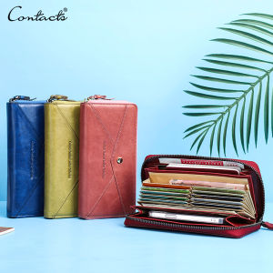 CONTACTS Ví Da Chính Hãng Phụ Nữ Ví Ví Nữ Dài Dung Tích Lớn Dây Kéo Chủ Thẻ Túi Đồng Xu Ly Hợp