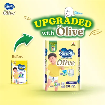 MamyPoko Standard Dry Absorb Olive Pants Baby Diapers XXL32+2 (3 Packs) (15 - 25kg)