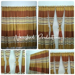 Tirai Gorden Smokring 12 Ring 6 Gelombang Motif Zigzag Mustard Free Tali Pinggir