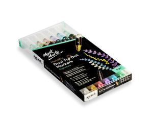 Mont Marte Metallic Dual Tip Dot Markers Signature 6pc - Perfect for Calligraphy Hand Lettering Illustration and Mixed Media