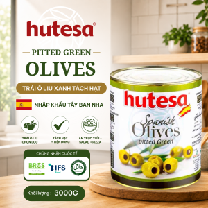 Oliu HUTESA Tây Ban Nha Lon 3kg – Oliu Xanh/Đen Tách Hạt Đen Thái Lát ( Xắt miếng) | Dùng Pizza Salad Nhà Hàng