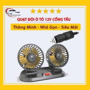 Quạt đôi 12V cao cấp để trên ô tô quạt gió nhỏ gọn tiện lợi cực mát 3 chế độ đầu tẩu usb xoay 360 độ siêu mạnh dùng cho oto xe hơi xe tảivăn phòngbàn học