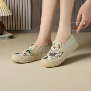 Retro style rubber sneakers womens casual business comfortable thick-soled slip-ons flat shoes