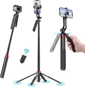 ULANZI MT-44 Auto Open Phone Tripod 59" Extendable Selfie Stick Vlog Stand    2-in-1 Phone Clip Cold Shoe 360 °   Ball Head Camera Tripod for iPhone DJI Osmo Pocket 4 Nano Luna Portable for Travel