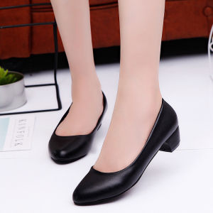 Free Shipping New Black Round-Toe High-Heeled Pumps Chunky Heel Shallow Opening WomenS Professional Work Shoes Available In Larger Sizes