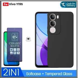 Paket 2IN 1 Case Vivo Y19s 4G Casing SoftCase Slim Cover Free Tempered Ceramic Matte Blue Light