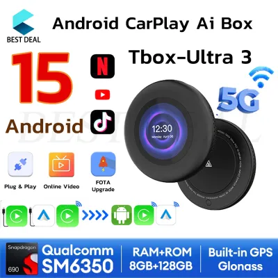 Carlinkit Tbox Ultra 3 Android 15 รองรับ 5G ไร้สาย CarPlay Android อะแดปเตอร์อัตโนมัติหน้าจอสัมผัสจอแสดงผล LCD 8GB+128GB