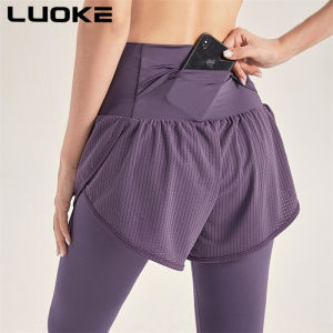 Luoke Sports Pants for Woman High Waist Sports Wear Women Pants 2 In 1 Running Quick-drying Fitness Pants Leggings Stretch Training Leggings Yoga Womens Outer Wear
