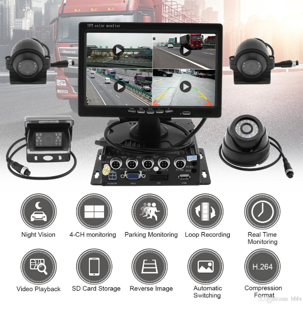 H 264 4CH 720P Mobile DVR Kit For Vehicles with 4 pcs car camera and ...