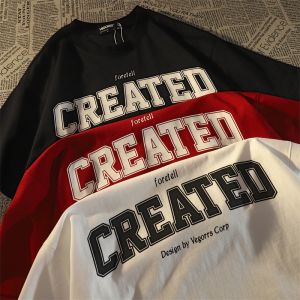 Korean Trendy Street Letter Printed Short Sleeved T-shirt for Womens Summer Casual Versatile Round Neck Loose Top