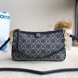 Tory Burch T brand letter print Tepper casual canvas jacquard double-shoulder backpack with shoulder strap and handle wrist bag