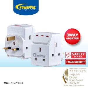 PowerPac 3 Way Multi Adaptor with Switch & Neon For 2 pin & 3 Pin (PP8733)