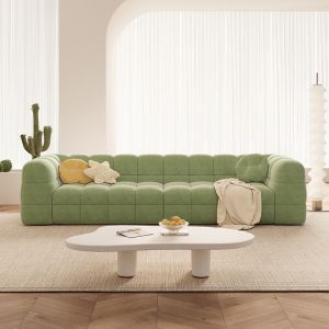 Internet famous cream style cotton candy sofa Nordic small unit living room fabric sofa three person straight row lamb cashmere