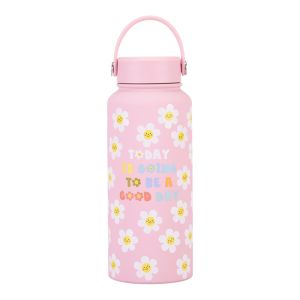 MIRELAE Portable Vacuum Bottle Printed Design 1000ML Vacuum Sports Bottle Portable Bow Decoration Water Bottle Sports Use