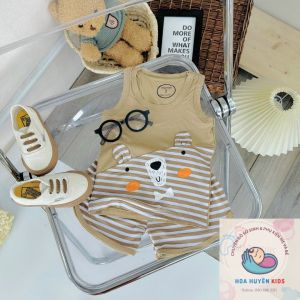 Bộ ba lỗ bé trai bé gái chất vải thun lạnh cao cấp Maza họa tiết kẻ xọc phối tai siêu cưng cho bé mặc nhà 5-16kg