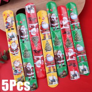 🎄Ready Stock🎄5PCS Santa Slap Bracelet Merry Christmas 2024 Christmas Kids Gift Wristband Party Decoration Supplies