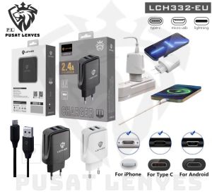 LCH332 - Charger LENYES LCH-332 EU 2.4A 2usb adapter dengan kabel charger original