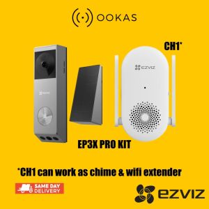 EZVIZ Dual-Lens 2K Doorbell WiFi Camera Wireless Indoor/Outdoor CCTV Solar charging + Battery EP3X Pro Kit