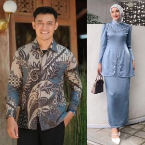 Couple Fayra Oneset Kurung Melayu Setelan Wanita Mix Payet  dan Kemeja Batik Kondangan Kekinian