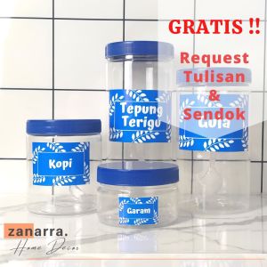Toples Organizer Bumbu Dapur Multifungsi Warna Biru Transparan - Kapasitas Besar dengan Tulisan