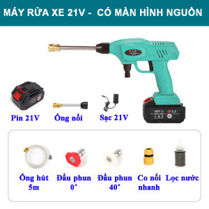 Máy rửa xe mini không dây di động pin sạc tích hợp màn hình hiển thị mức pin 21V/3.0Ah/240W áp lực nước 30 bar - Bảo hành 6 tháng