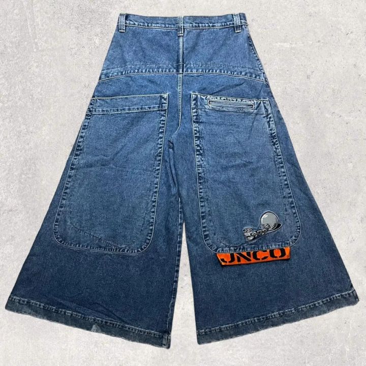 JNCO กางเกงยีนส์ Y2K มีกระเป๋าขนาดใหญ่สไตล์ฮาราจูกุ,กราฟิกฮิปฮอปกางเกง