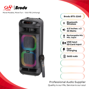 Speaker BTS-2260 Brodu Dual 6.5 inch Bluetooth Speaker With Rechargeable Wireless Microphone
