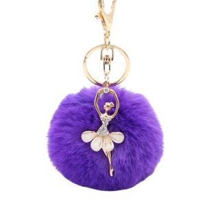 DSFDF Kawaii Fluffy Women Gift Bag Pendants Fluff Keychains Pompom Key Ring Jewelry Gift Women Trinket Dancing Women Ballet Angel Girl keychain Fur Ball Keyring Little Angel Car keychain Fake Fur Key Chain