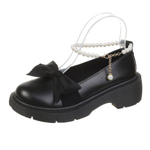 Free Shipping Plus-Size WomenS New Winter Shallow-Toe Leather Shoes With Ankle Chain Buckle Loafers