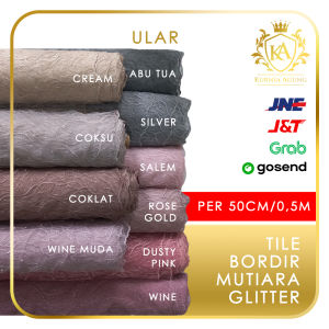 Kain Bordir Mutiara Glitter Ular 150cm untuk Gaun Pesta Murah