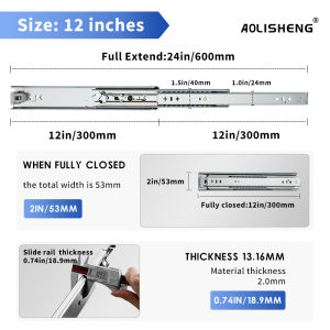 Aolisheng three-section industrial heavy-duty slide rail drawer track damping buffer self-locking 53 wide load-bearing guide rail slideway