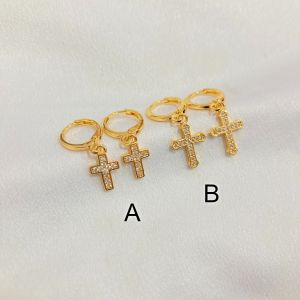 Anting Jurai Motif Salib Permata Kecil Perhiasan Lapis Emas