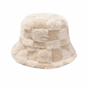GENENIC Plaid Checkered Women Bucket Hat Faux Fur Adjustable Winter Fisherman Hat Casual Warm Checkered Basin Hat Autumn Winter
