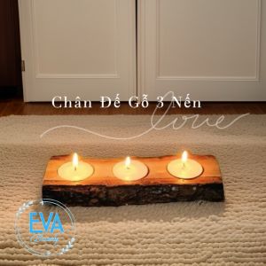 Đế Đựng Nến Gỗ Tealight 3 Nến Trang Trí Decor Tripple Tea Light Holder Handmade Wooden Candles