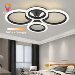 LED Ceiling Light Modern Design 4 Rings Chandelier Northern Europe Tri Color Dimmable Energy Conservation Drop Ceiling Lamp for Living Room Bedroom Dining Room Office Cloakroom Cafe Decorative Lighting