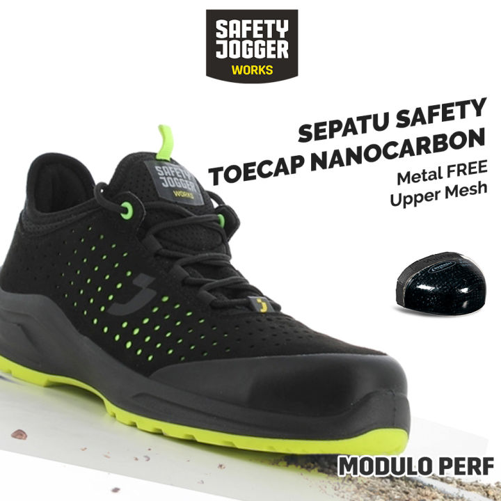 Sepatu Safety Jogger Modulo S1PS Perf Low Black Sepatu Safety Kerja Metal Free Nano Carbon Toecap Sepatu Kerja Ringan Anti Static ESD