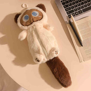 Cartoon Plush Big-Eyed Cat Pencil Case Super Soft Fun Doll Large Capacity Pencil Box Multi-Functional Stationery Storage Bag