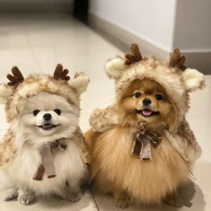 AuntieCindy New Pet Costume Plush Warm Creative Dog Chritmas Cape Korean Elk Cosplay Hooded Cloak