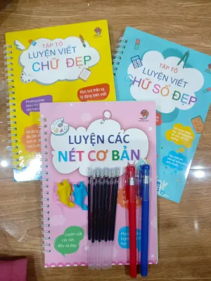 Bộ 3 Cuốn Tập Tô Luyện Viết Cho Bé TỰ XÓA kèm 2 bút 8 ngòi 2 đệm bút Sử Dụng Nhiều Lần Tiết Kiệm Chi Phí