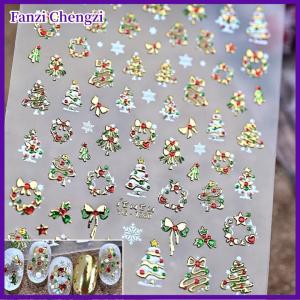 Fanzi ไฟสีสันสดใสสไตล์น่ารักสำหรับเทศกาลคริสต์มาสสติกเกอร์ติดเล็บลายจุดสำหรับตกแต่งเล็บรูปโบว์ตกแต่งเล็บ