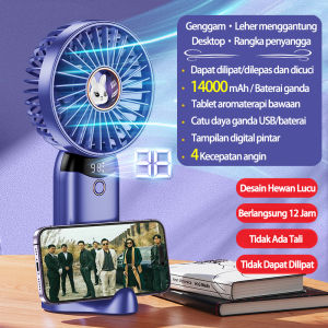 Kipas Angin Mini Yang Di Cas 16000mAh Kipas Mini Portable Kipas Tangan Lipat 5-Speed Wind Kipas Angin Cas Tahan 24 Jam LED Display Dengan Aromaterapi