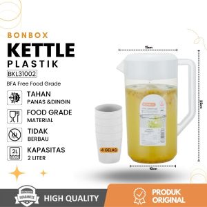 BONBOX BKL31002 Teko Kettle Plastik Panas Dingin Free Gelas 4pcs - Biru Muda